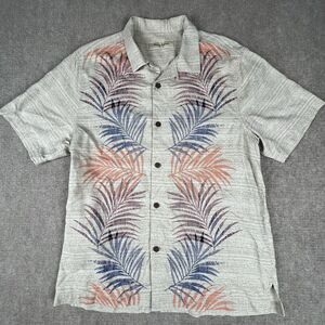 Tommy Bahama Size L Gray 100% Silk Loop & Wooden Button Floral